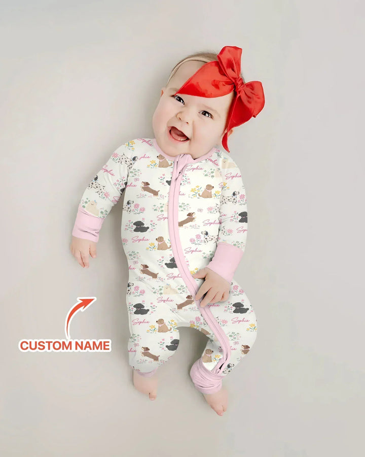 Custom Name Flower Dogs Bamboo Convertible Zippy