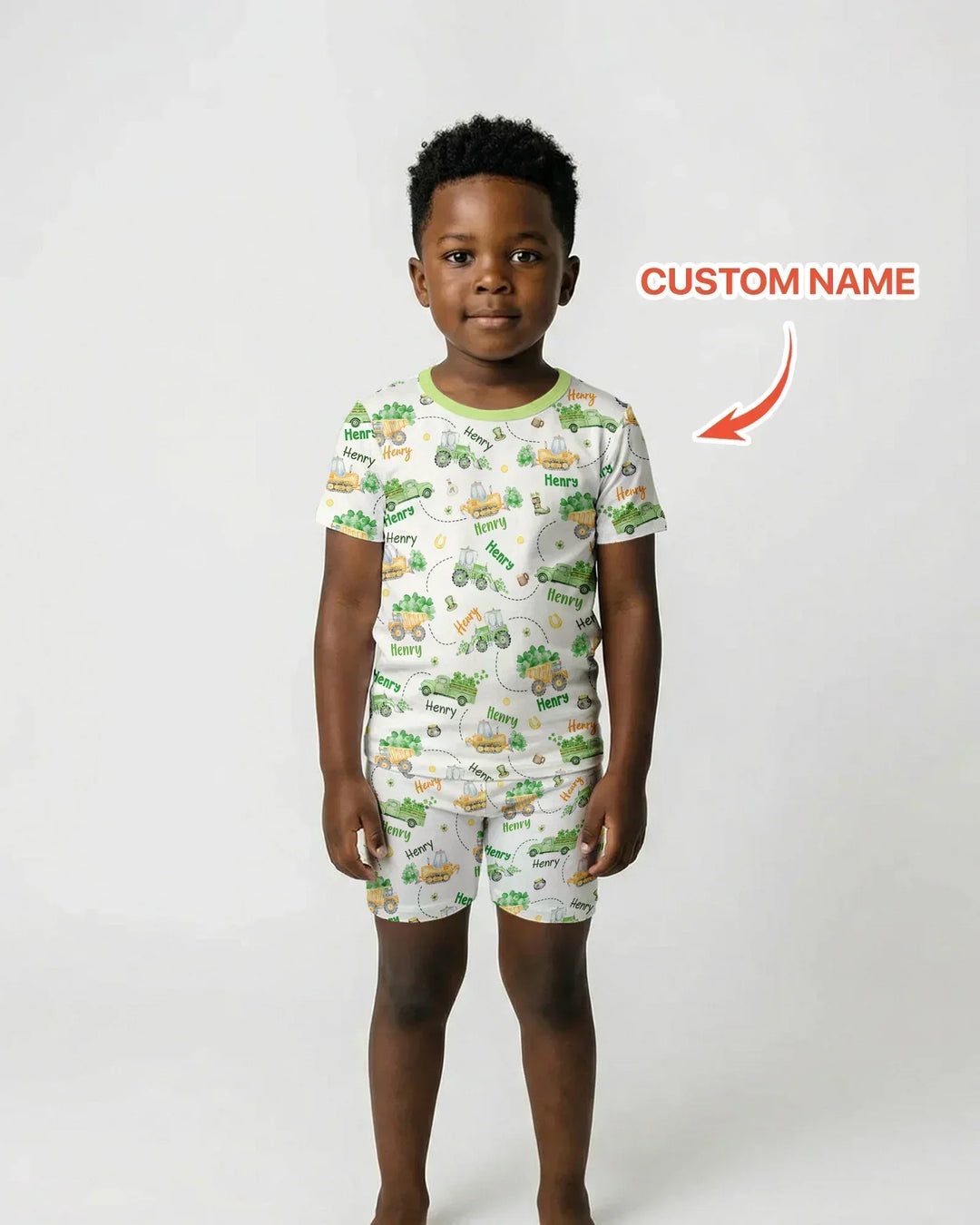 Construction St. Patrick's Day Custom Name Bamboo Two Piece Short Sleeve Shorts Pajama Set