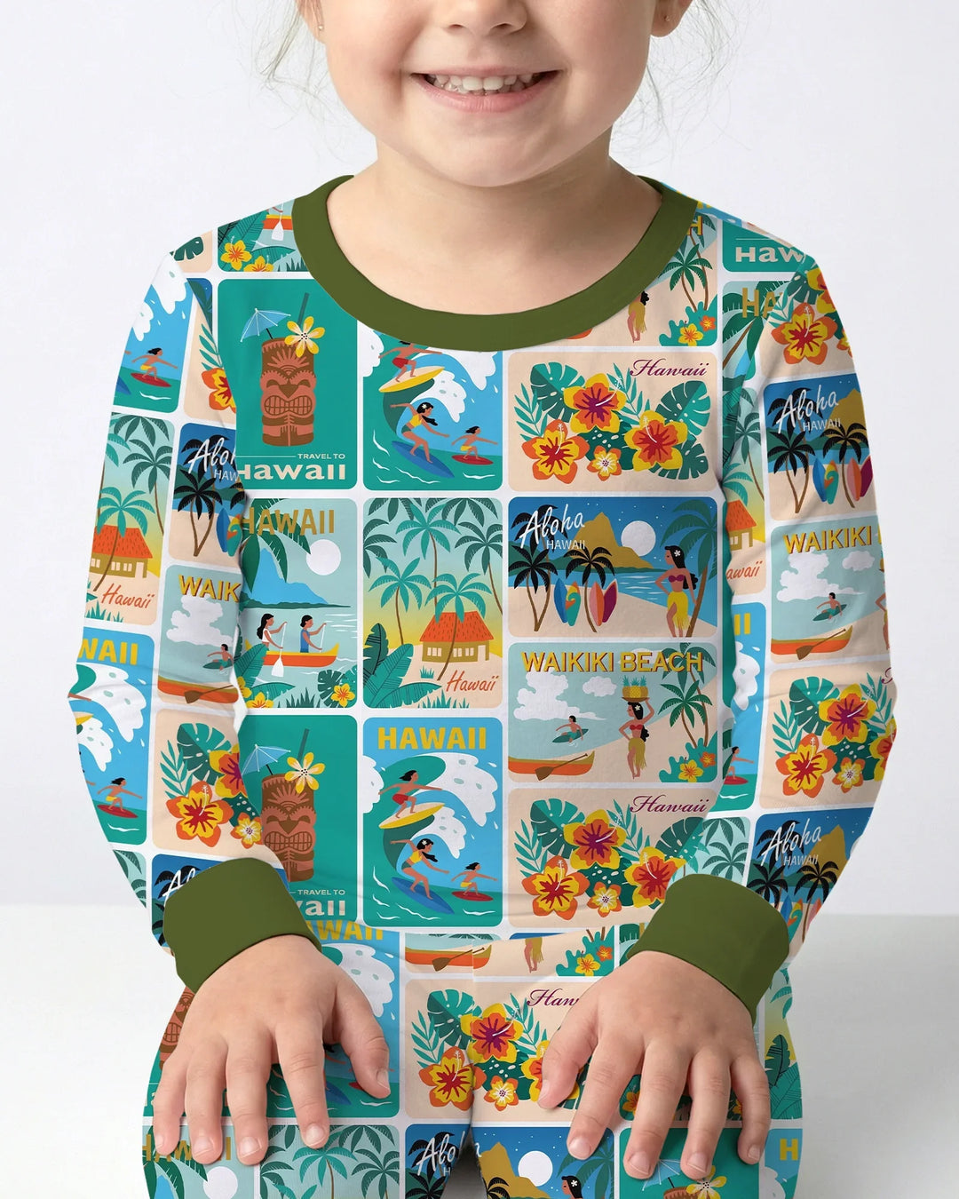 Aloha Postcard Paradise Bamboo Two Piece Long Sleeve Pajama Set