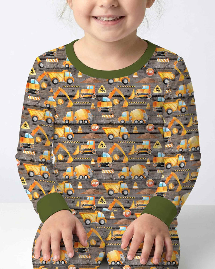 Construction Vehicles Bamboo Two Piece Long Sleeve Pajama Set