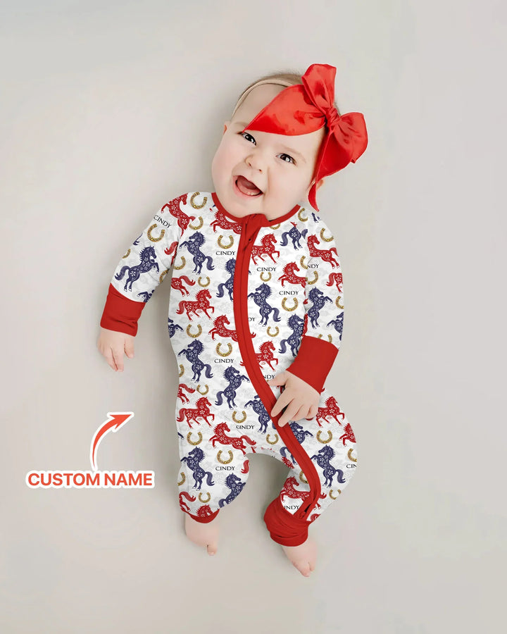 Custom Name Chinoiserie Horses Bamboo Convertible Zippy