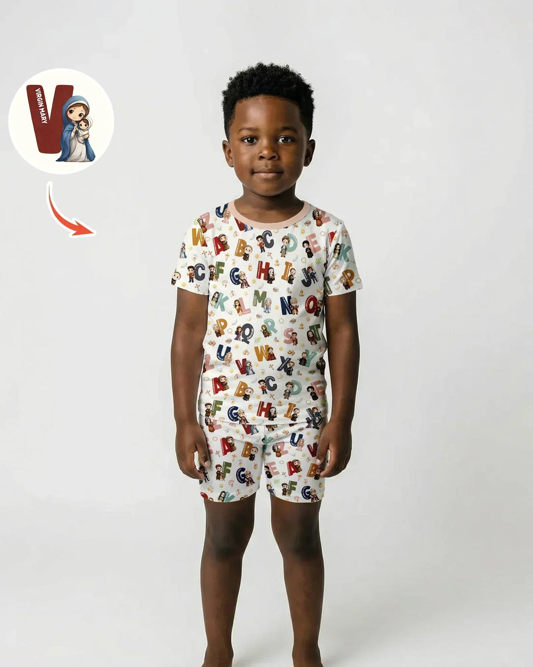 Catholic Saint ABCs Bamboo Two Piece Short Sleeve Shorts Pajama Set