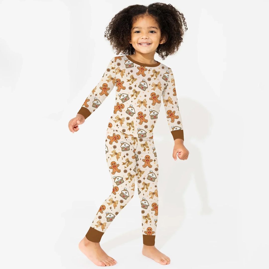 Brushstroke Gingerbread Two Piece Long Sleeve Pajama Set , Brushstroke Gingerbread Two Piece Long Sleeve Pajama Set - 12-18M