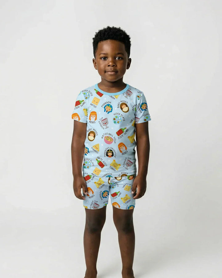 Cute Passover Characters Bamboo Two Piece Short Sleeve Shorts Pajama Set