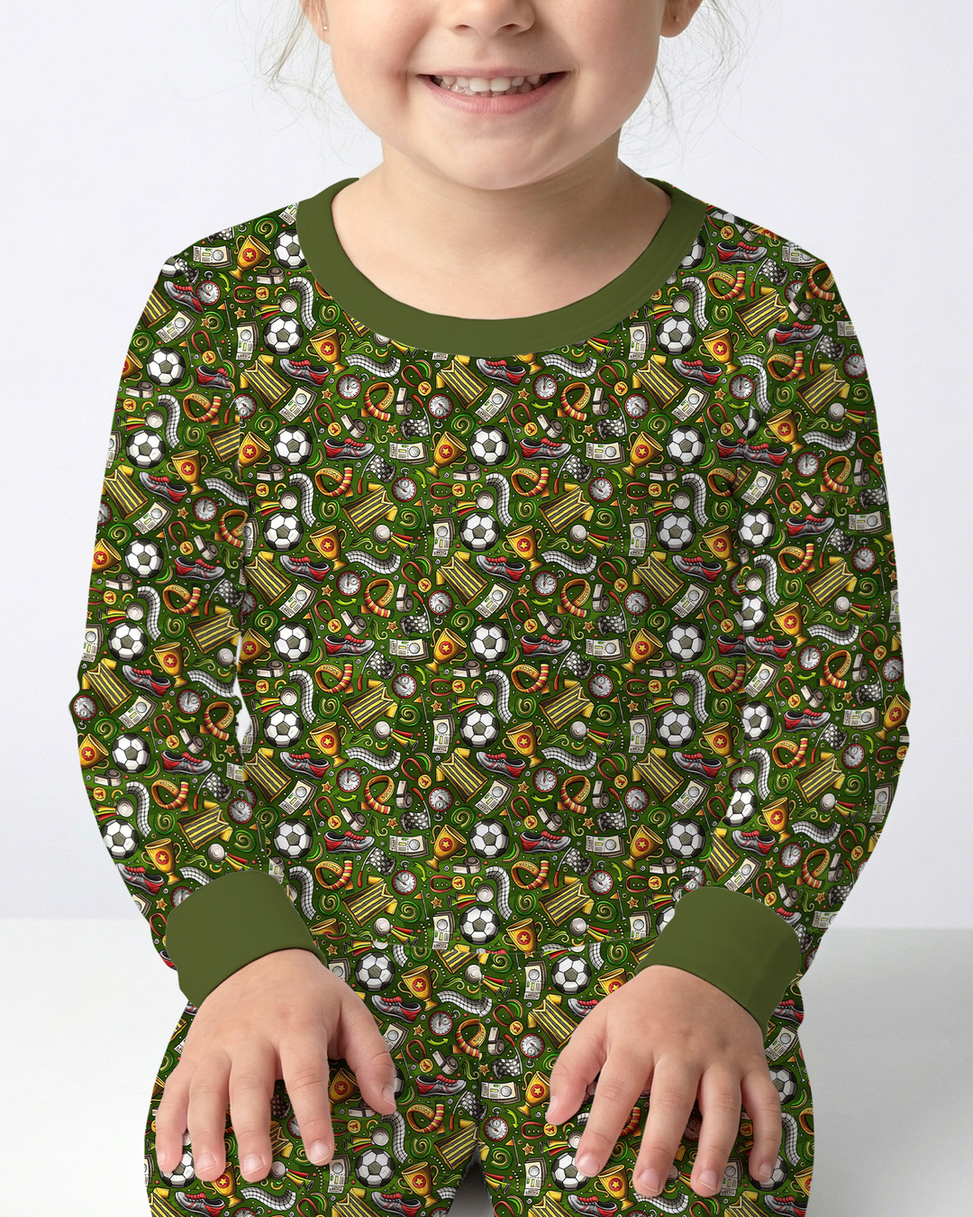 Green Soccer All-Star Bamboo Two Piece Long Sleeve Pajama Set