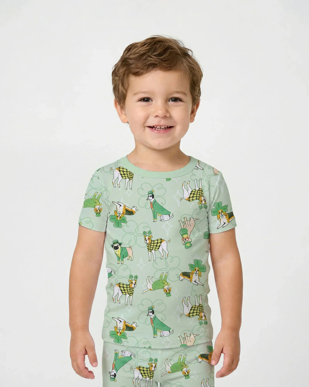 St. Patrick's Day Puppies Bamboo Two Piece Short Sleeve Pajama Set