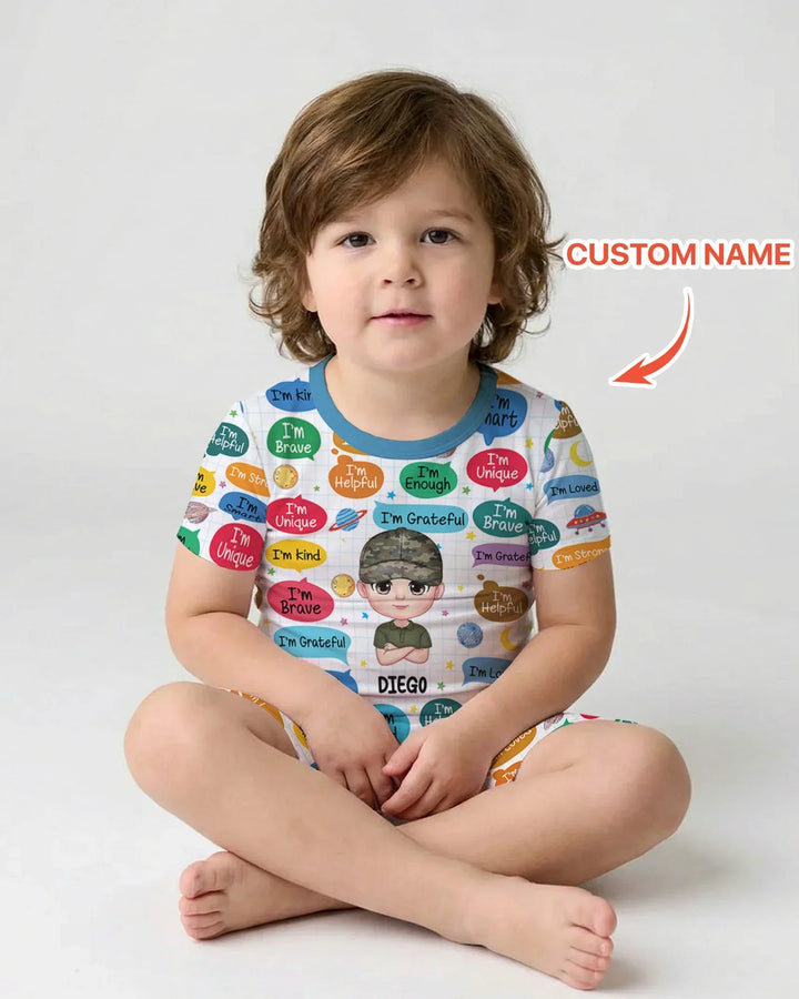 Personalized I'm Kind I'm Brave Bamboo Two Piece Short Sleeve Shorts Pajama Set