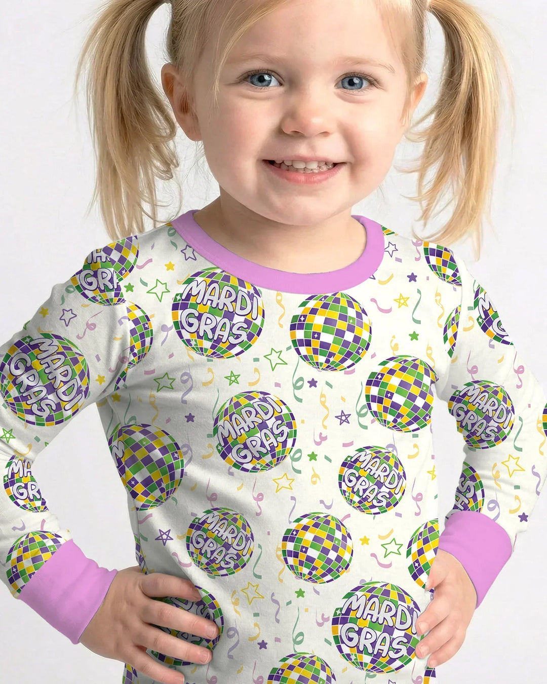 Mardi Gras Disco Ball Bamboo Two Piece Long Sleeve Pajama Set