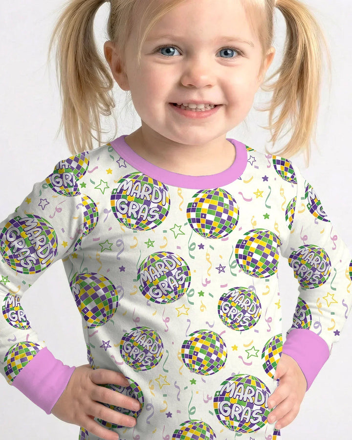 Mardi Gras Disco Ball Bamboo Two Piece Long Sleeve Pajama Set