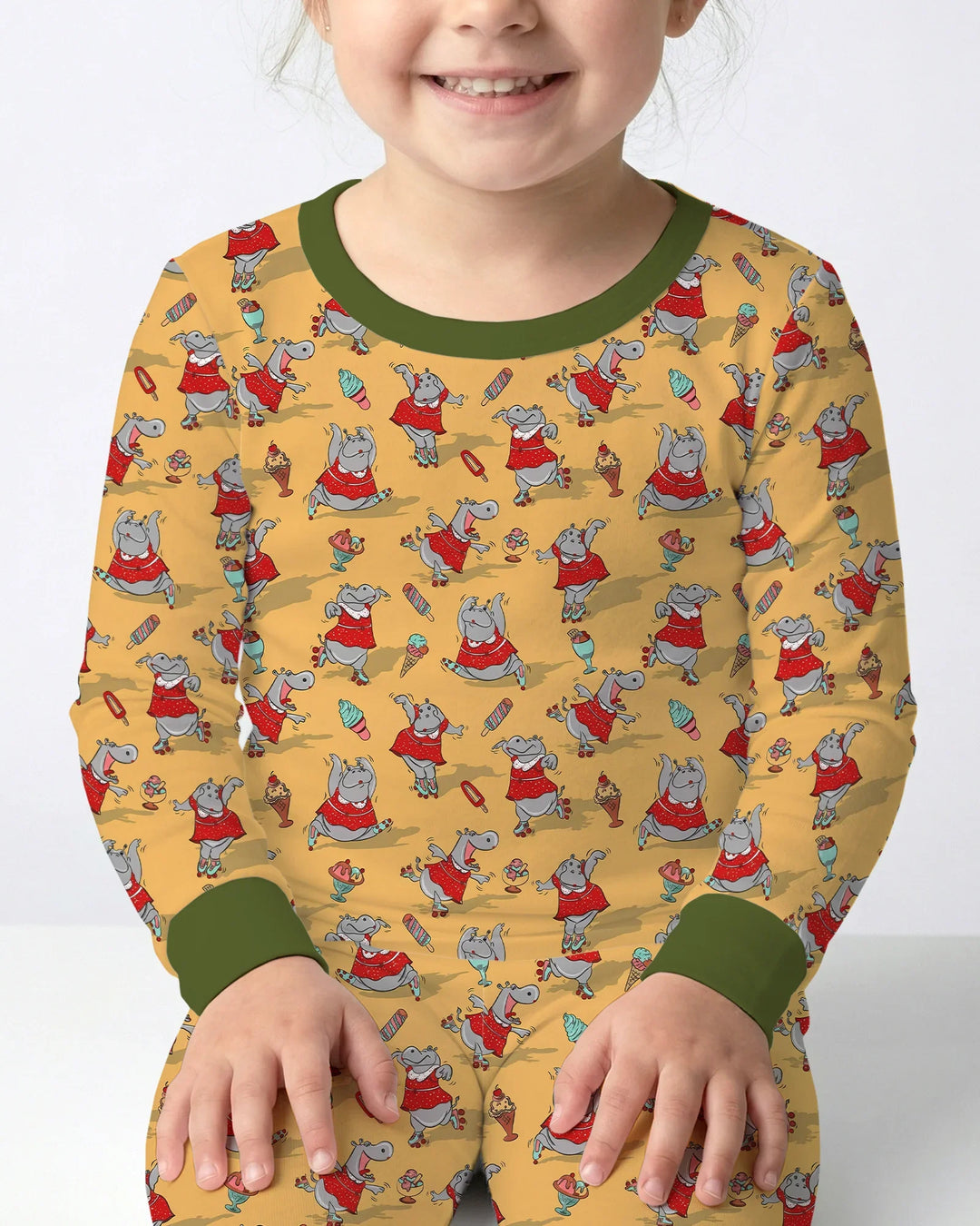 Dancing Hippo Treats Bamboo Two Piece Long Sleeve Pajama Set