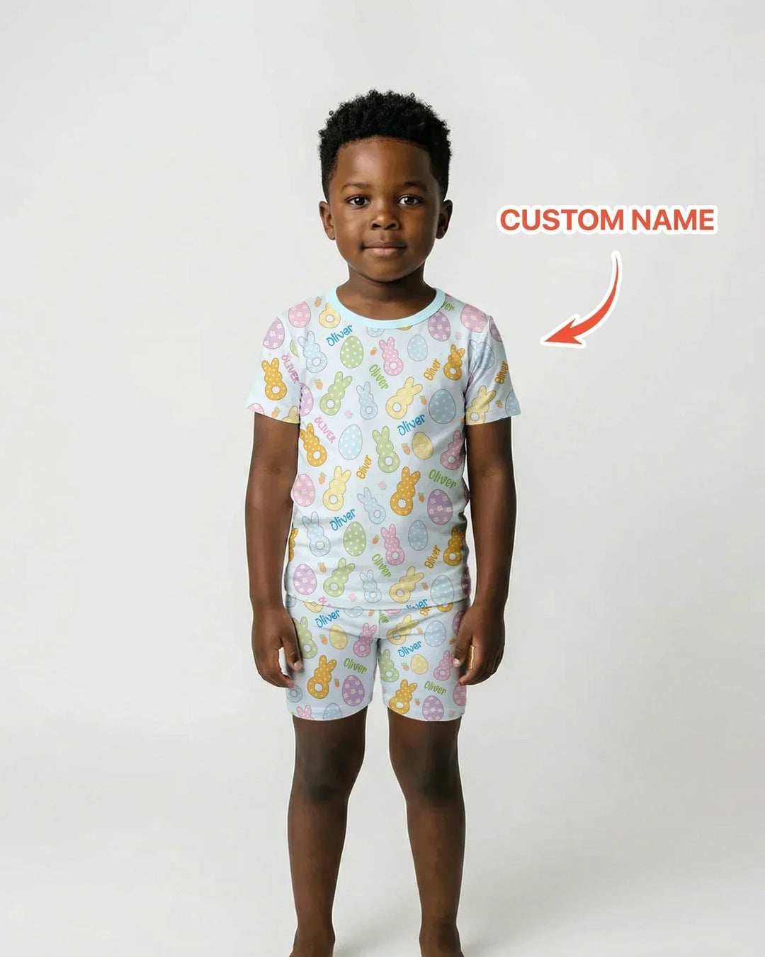 Custom Name Spring Pastel Easter Bamboo Two Piece Short Sleeve Shorts Pajama Set