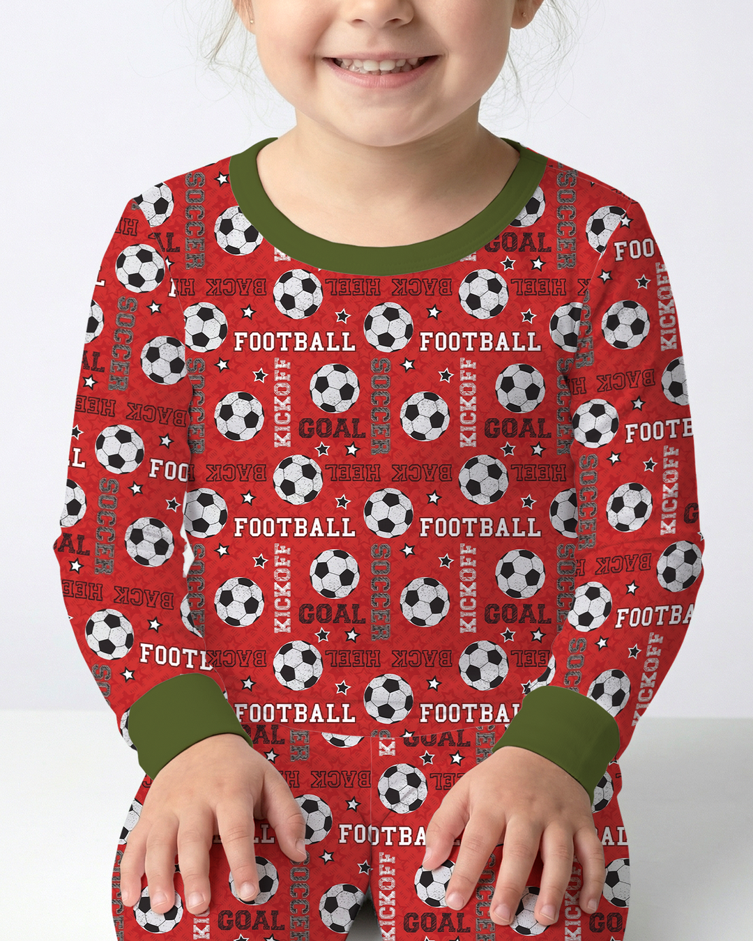 Red Soccer Ball Bamboo Two Piece Long Sleeve Pajama Set