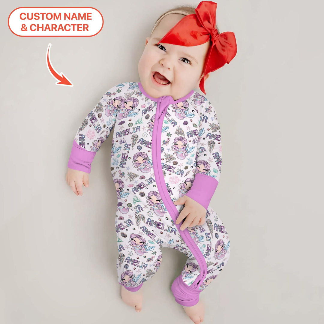Custom Name Doodle Little Mermaid Bamboo Convertible Zippy