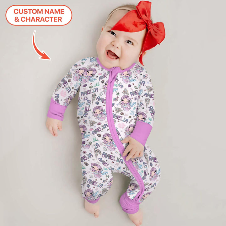 Custom Name Doodle Little Mermaid Bamboo Convertible Zippy