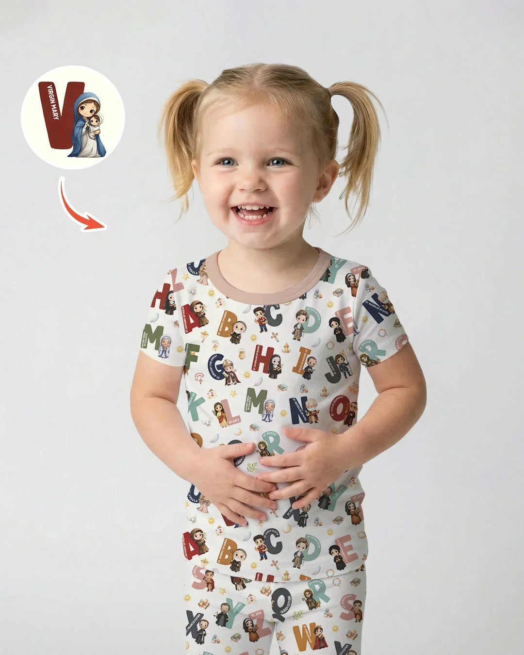 Catholic Saint ABCs Bamboo Two Piece Short Sleeve Pajama Set