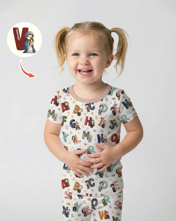 Catholic Saint ABCs Bamboo Two Piece Short Sleeve Pajama Set