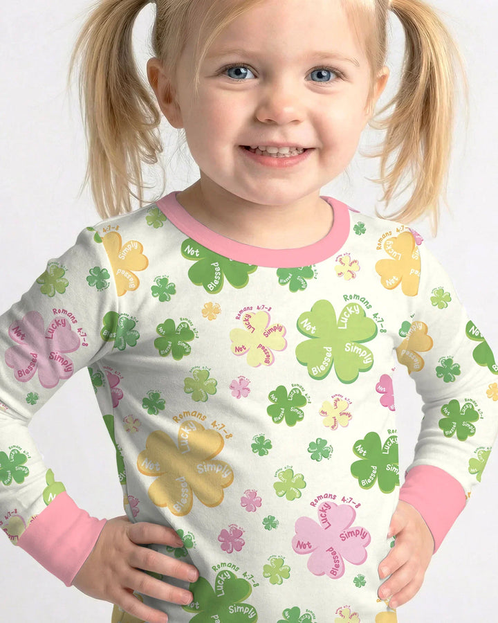 Shamrocks Print St. Patrick's Day Bamboo Two Piece Long Sleeve Pajama Set