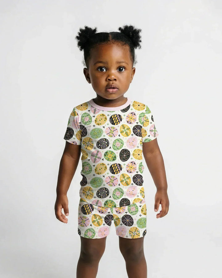 Pysanky Eggs Family Matching Bamboo Two Piece Short Sleeve Shorts Pajama Set