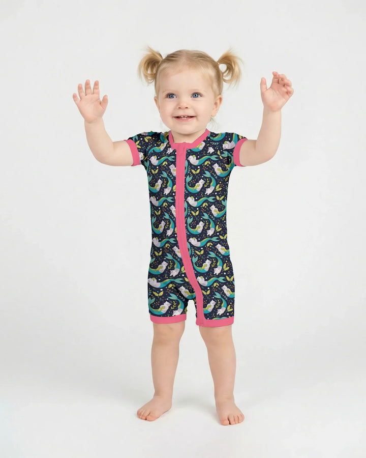 Midnight Mermaid Cats Bamboo Shorty Zippy