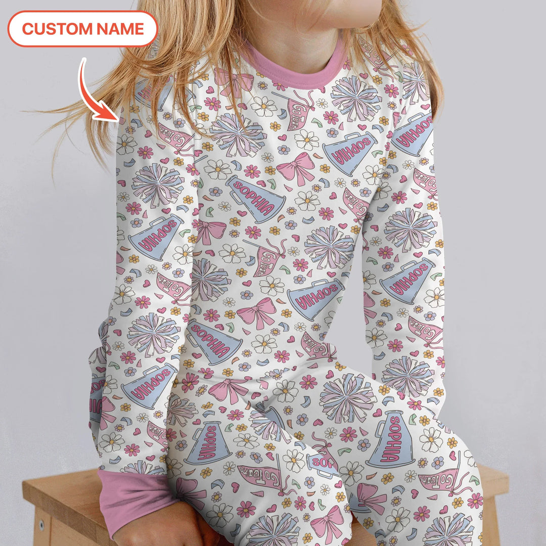 Custom Name Pastel Cheerleader Bamboo Two Piece Long Sleeve Pajama Set