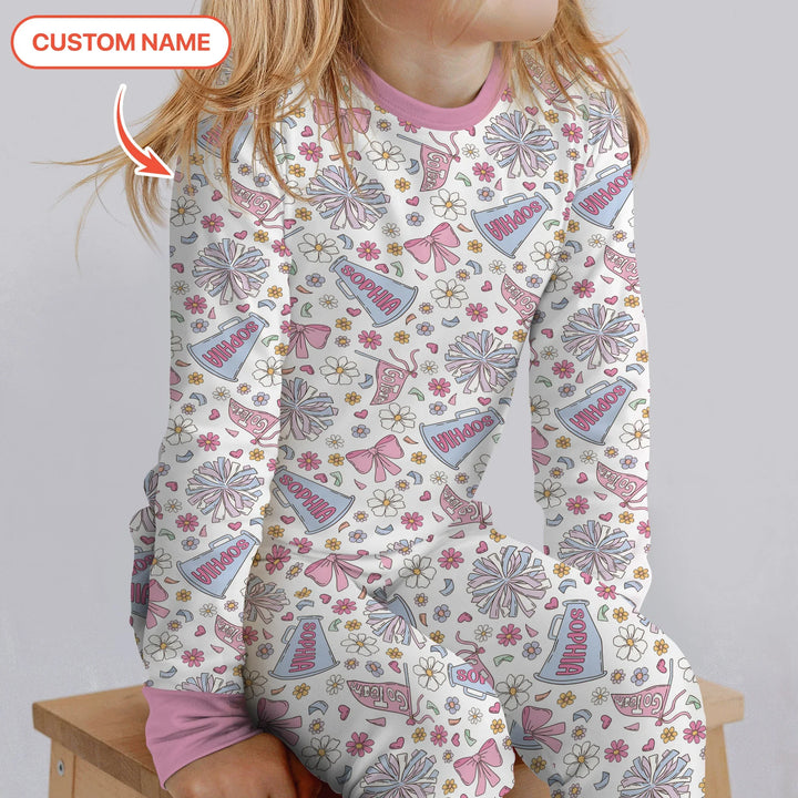 Custom Name Pastel Cheerleader Bamboo Two Piece Long Sleeve Pajama Set