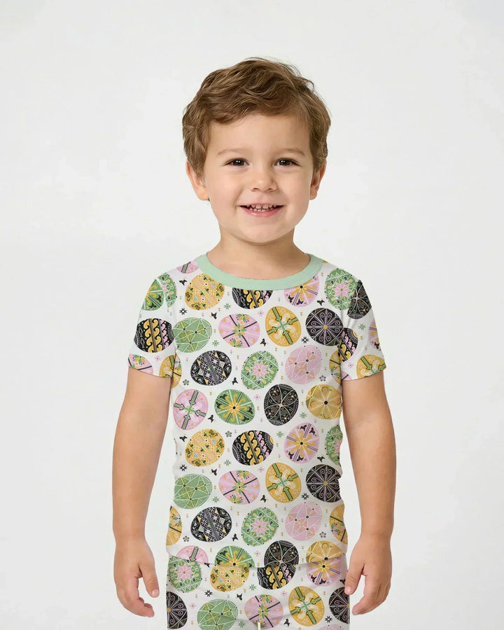 Pysanky Eggs Family Matching Bamboo Two Piece Short Sleeve Pajama Set