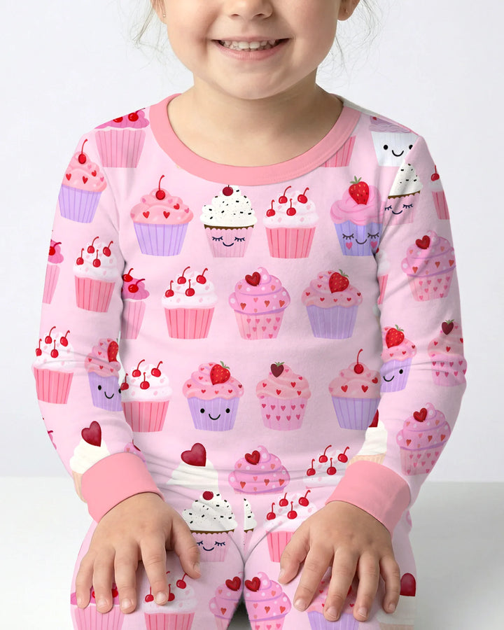 Valentine Emotional Cupcakes Bamboo Two Piece Long Sleeve Pajama Set