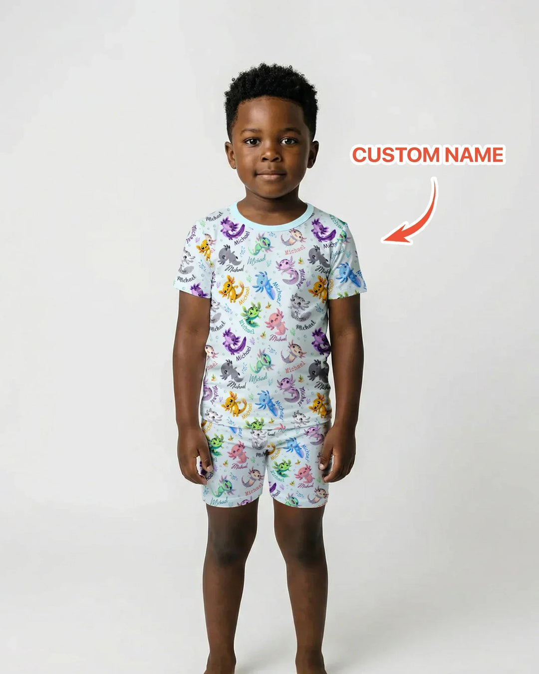 I Love You Axolotl Custom Name Bamboo Two Piece Short Sleeve Shorts Pajama Set
