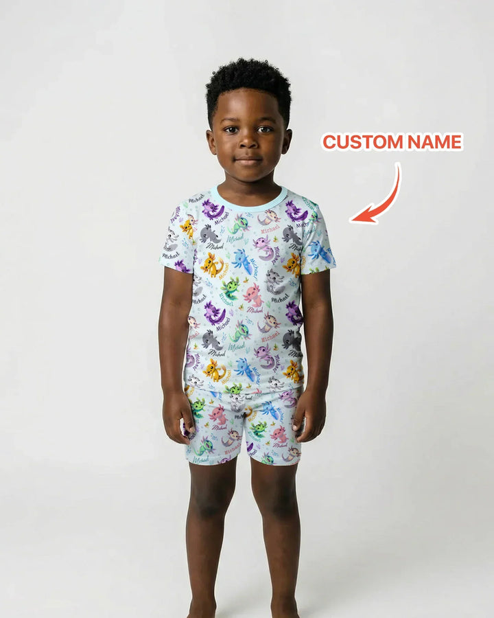 I Love You Axolotl Custom Name Bamboo Two Piece Short Sleeve Shorts Pajama Set