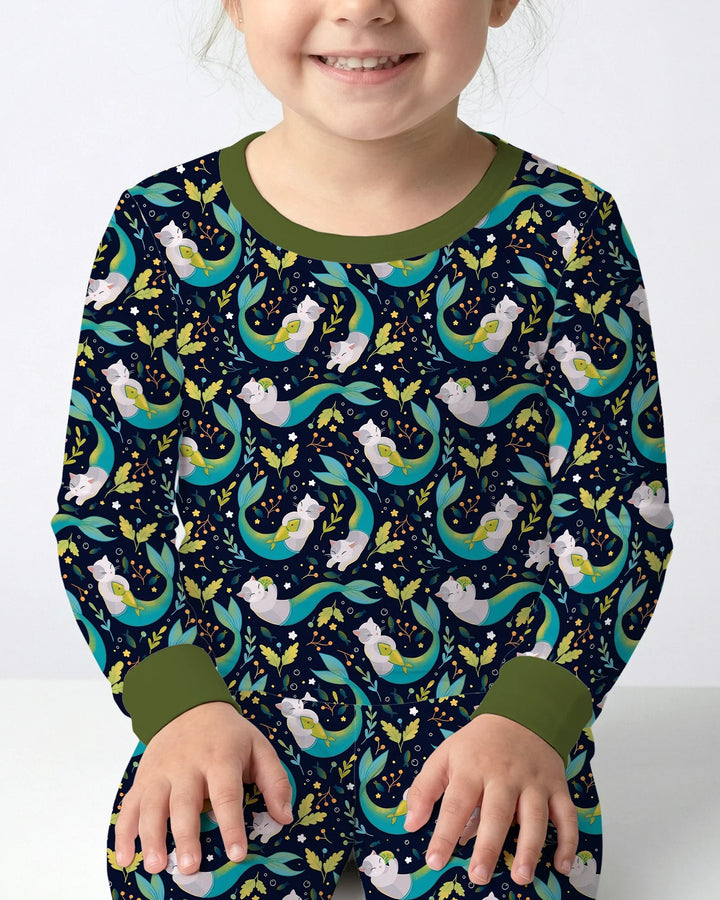 Midnight Mermaid Cats Bamboo Two Piece Long Sleeve Pajama Set