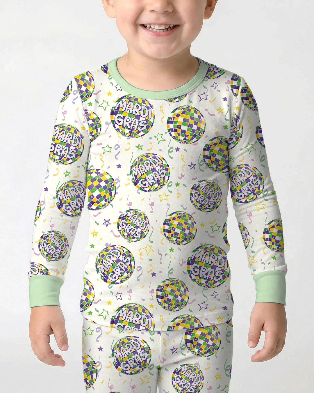 Mardi Gras Disco Ball Bamboo Two Piece Long Sleeve Pajama Set