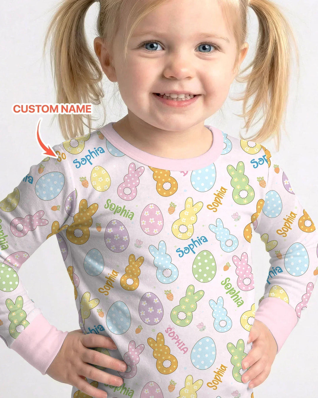 Custom Name Spring Pastel Easter Bamboo Two Piece Long Sleeve Pajama Set