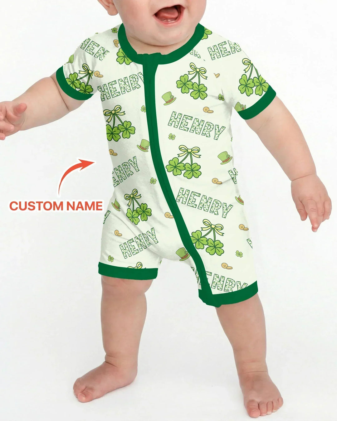 Custom Name Lucky Little Shamrock Bamboo Shorty Zippy
