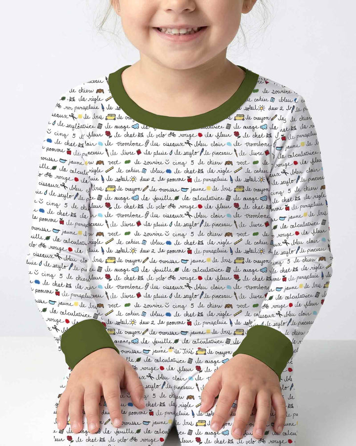 French Classroom Notes Bamboo Two Piece Long Sleeve Pajama Set