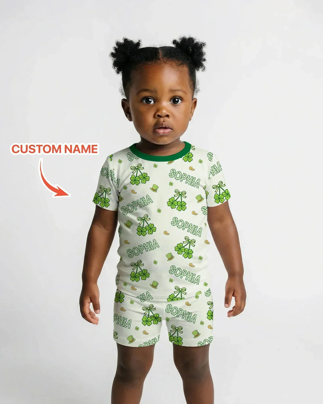 Custom Name Lucky Little Shamrock Bamboo Two Piece Short Sleeve Shorts Pajama Set