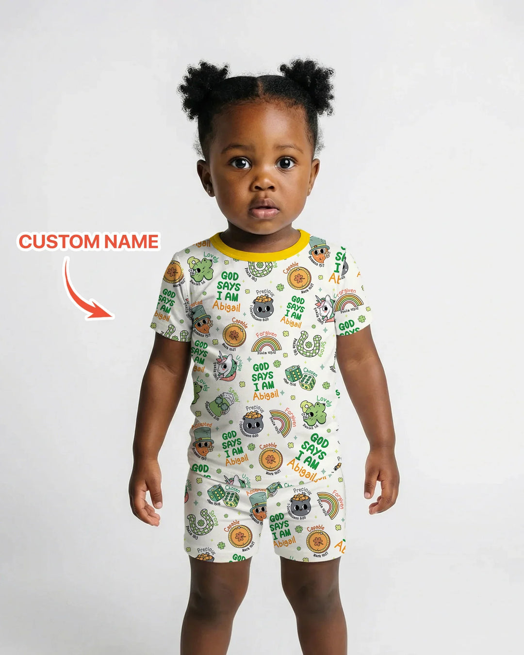 Personalized God Says I Am St. Patrick's Day Family Matching Bamboo Two Piece Short Sleeve Shorts Pajama Set