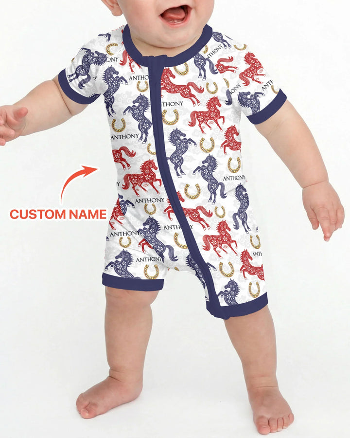 Custom Name Chinoiserie Horses Bamboo Shorty Zippy