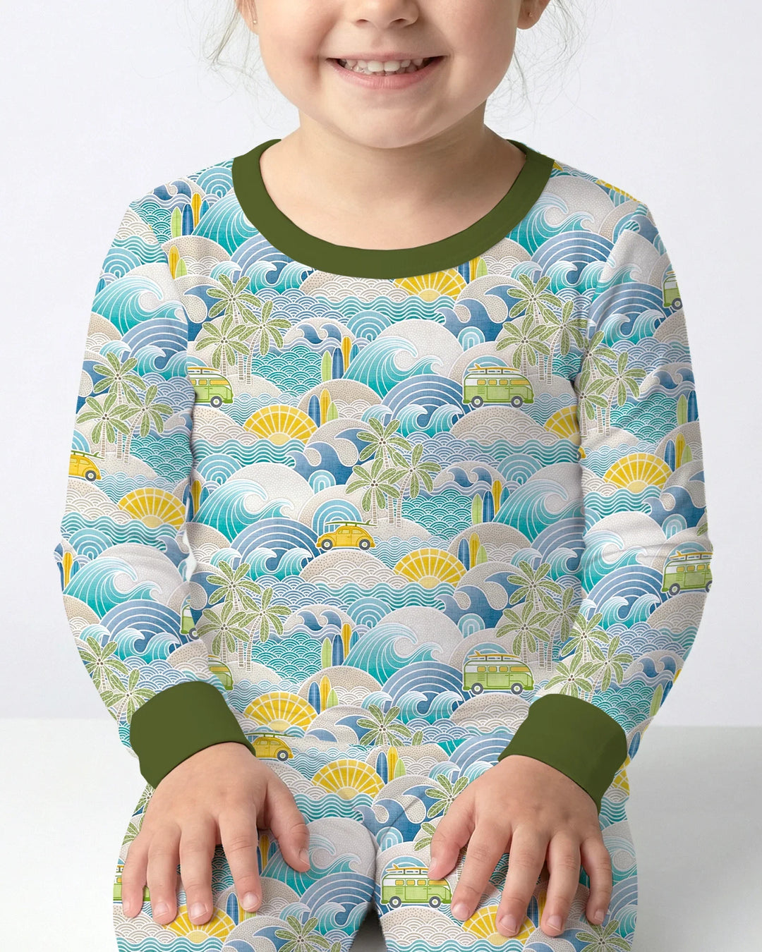 Coastal Road Trip Waves Surf Bamboo Two Piece Long Sleeve Pajama Set
