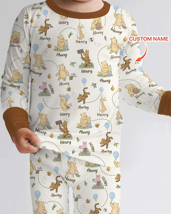 Once Upon A Bear Custom Name Bamboo Two Piece Long Sleeve Pajama Set