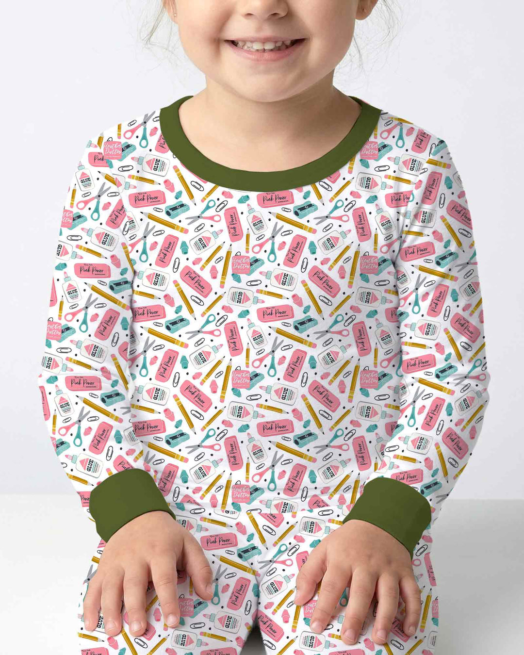 Pink Power School Supplies Bamboo Two Piece Long Sleeve Pajama Set