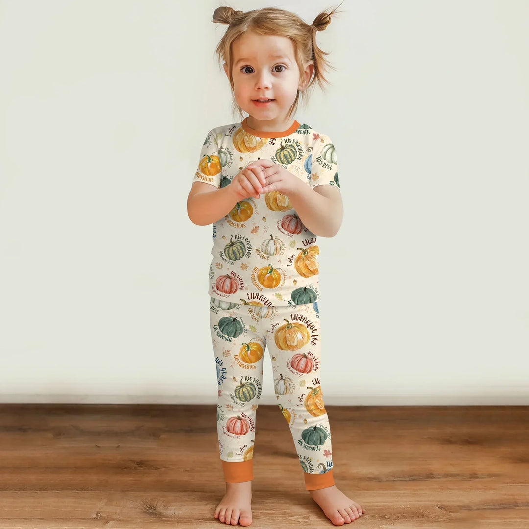 Christian Thanksgiving Two Piece Short Sleeve Pajama Set , Christian Thanksgiving Two Piece Short Sleeve Pajama Set - 12-18M / Chocolate Brown