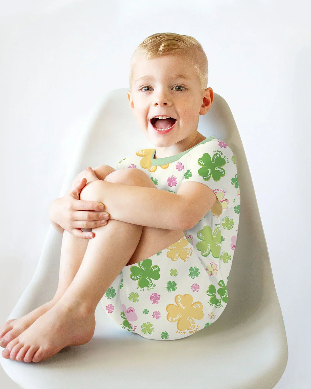 Shamrocks Print St. Patrick's Day Bamboo Two Piece Short Sleeve Shorts Pajama Set