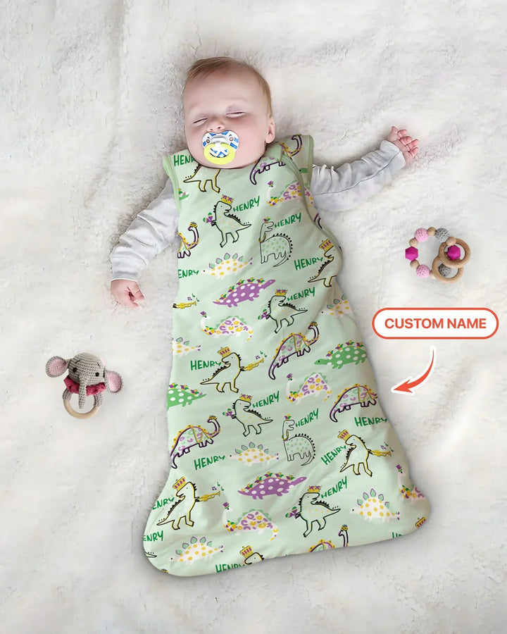 Custom Name Mardi Gras Saurus Bamboo Sleep Bag
