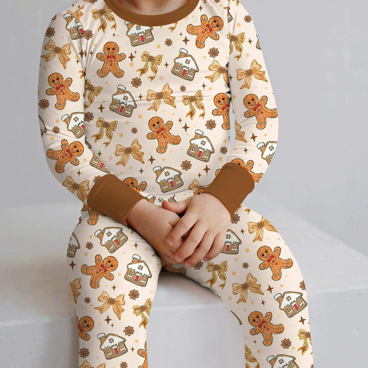 Brushstroke Gingerbread Two Piece Long Sleeve Pajama Set , Brushstroke Gingerbread Two Piece Long Sleeve Pajama Set - 12-18M