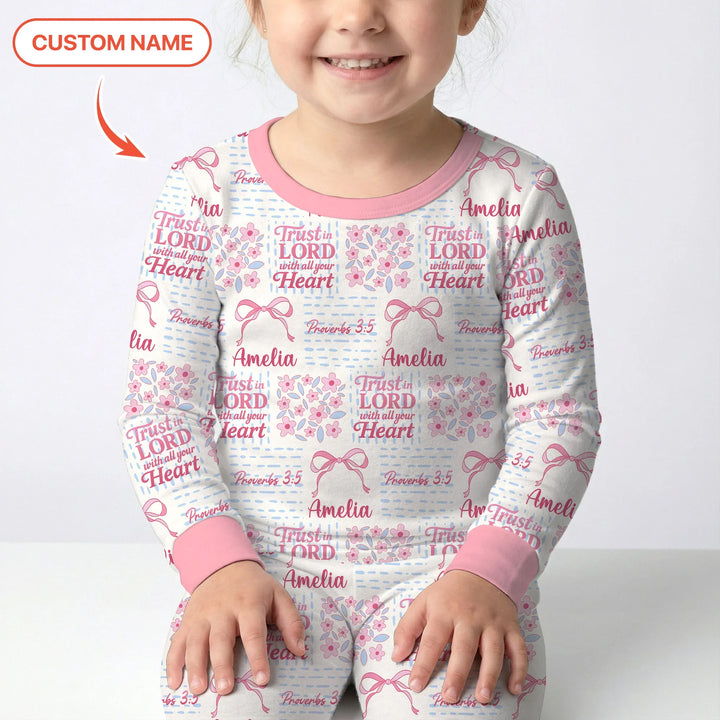 Trust The Lord With All Your Heart Custom Name Bamboo Two Piece Long Sleeve Pajama Set