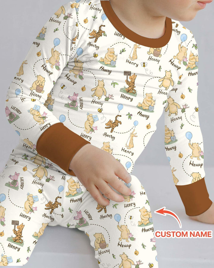 Once Upon A Bear Custom Name Bamboo Two Piece Long Sleeve Pajama Set