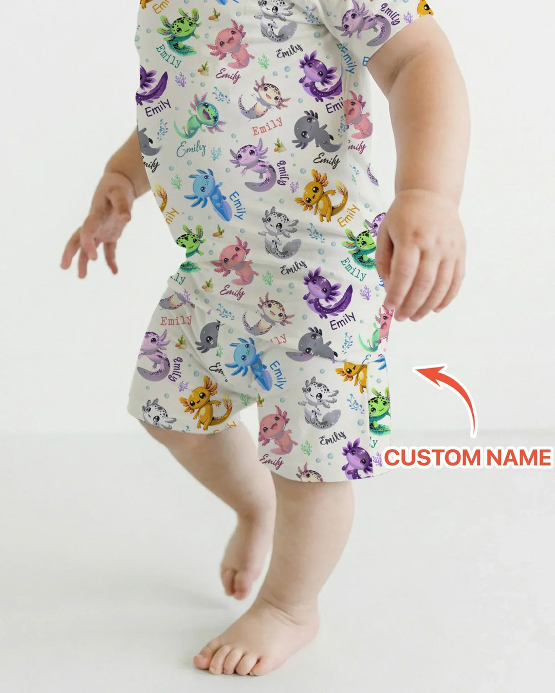 I Love You Axolotl Custom Name Bamboo Two Piece Short Sleeve Shorts Pajama Set