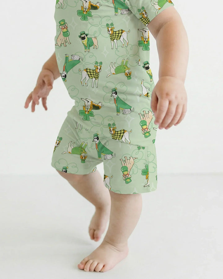 St. Patrick's Day Puppies Bamboo Two Piece Short Sleeve Shorts Pajama Set