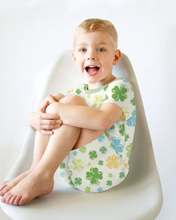Shamrocks Print St. Patrick's Day Bamboo Two Piece Short Sleeve Shorts Pajama Set