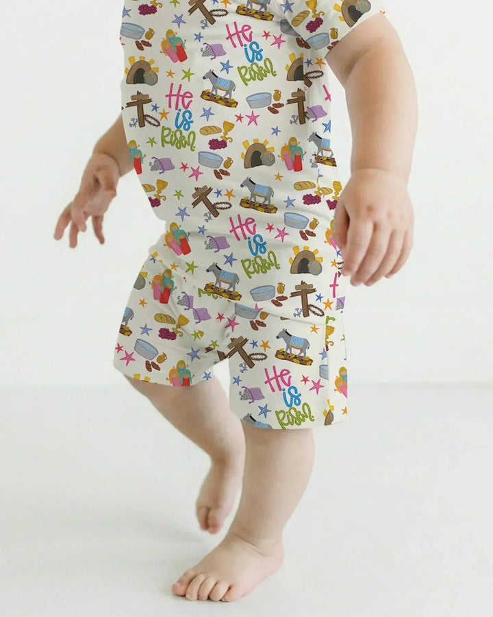 Bible Story Easter Family Matching Bamboo Two Piece Short Sleeve Shorts Pajama Set